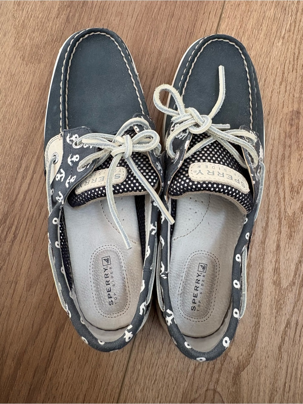 Sperry Navy and Cream Anchor-Print Boat Shoes women’s size 9 - Picture 11 of 11